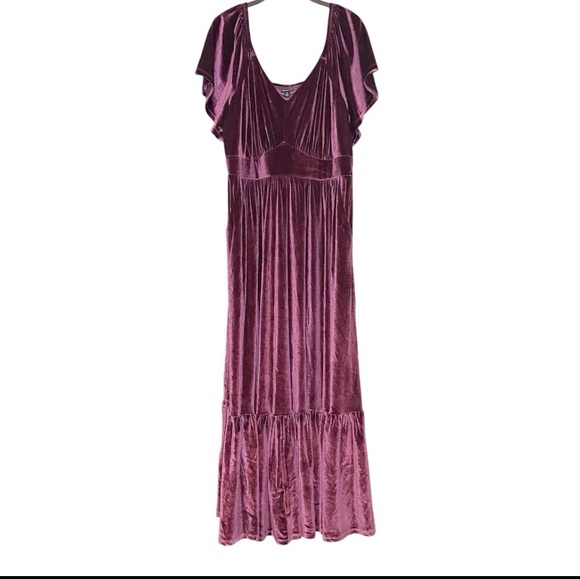 NEW NWT Torrid Maxi Velvet Dress Flutter Sleeve Rich Mauve Wine 2X 18/20 - Picture 4 of 6